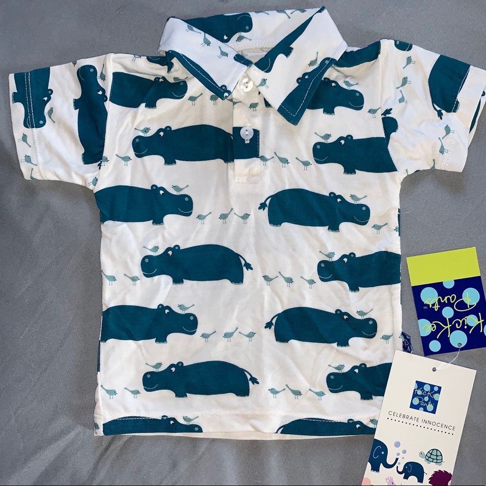 Kickee Pants Oasis Hippo short sleeve polo